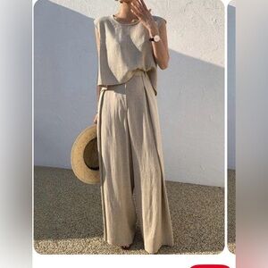 STYLEWE Tan Wide Leg bundle set with Flowing Design